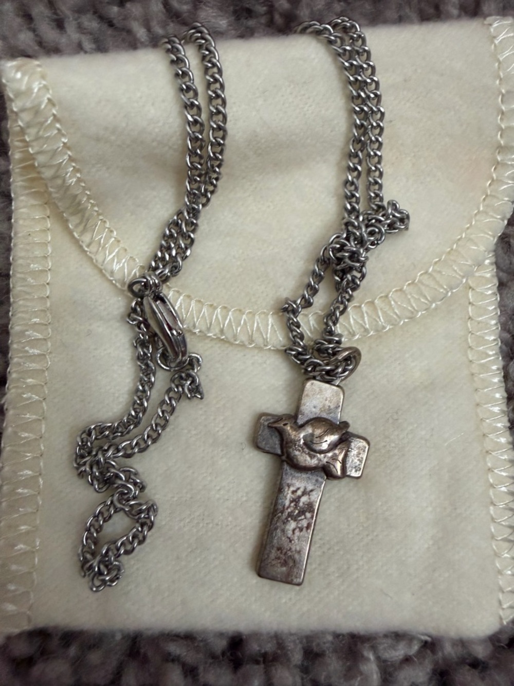 Sterling Silver Cross and Dove Pendant Necklace